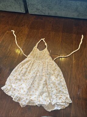 Girls White & Gold Halter Summer Dress
